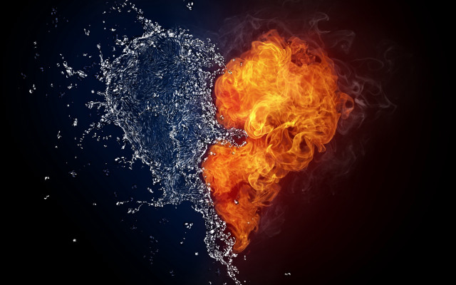 Fire water heart black background free wallpaper for desktop - medium preview image