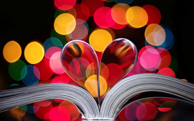 Book heart bookmark colorful lights free wallpaper for desktop - medium preview image