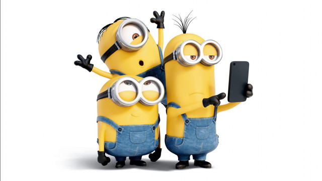 Minions arms up cellphone happy free wallpaper for desktop - medium preview image
