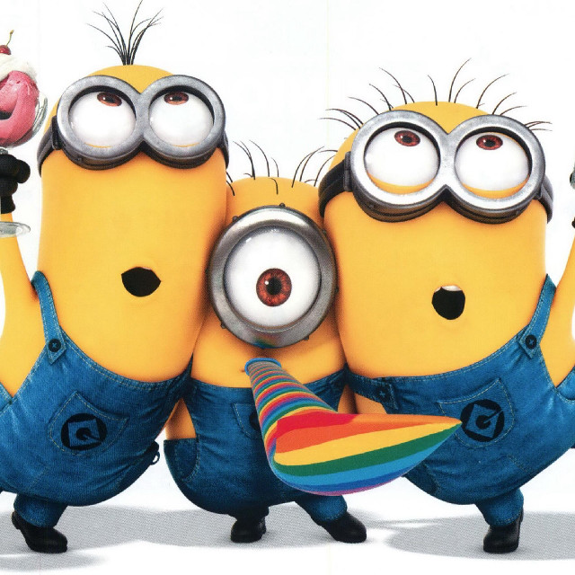 Minions rainbow donut holding fun free wallpaper for tablet - medium preview image