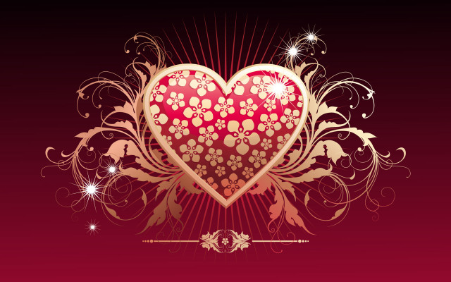 Heart floral red background gold free wallpaper for desktop - medium preview image
