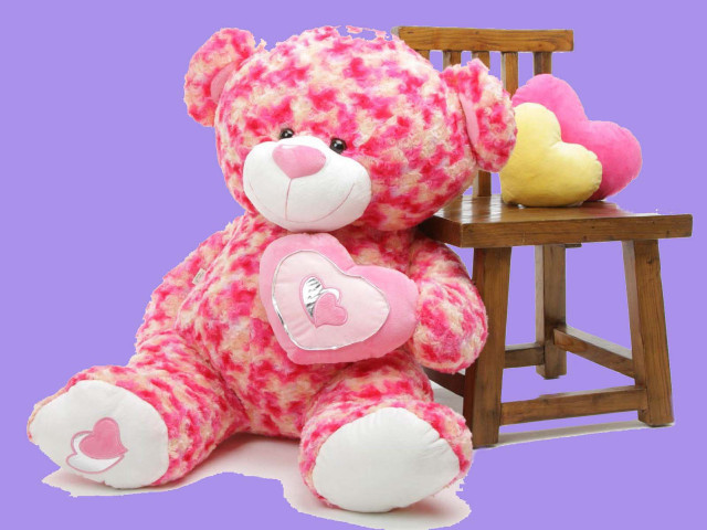 Pink teddy bear wooden chair #2 free wallpaper for desktop - medium preview image