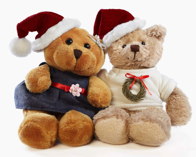 Teddy bears christmas outfits hats free wallpaper for desktop - medium preview image