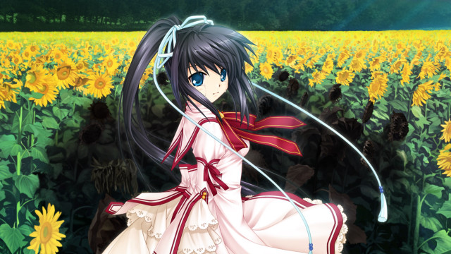 Woman dress sunflowers black hair free wallpaper for desktop - medium preview image