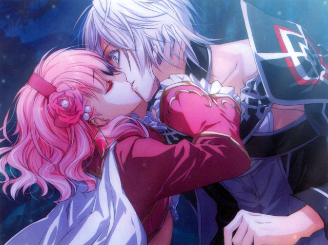 Anime couple kissing blue background #2 free wallpaper for desktop - medium preview image