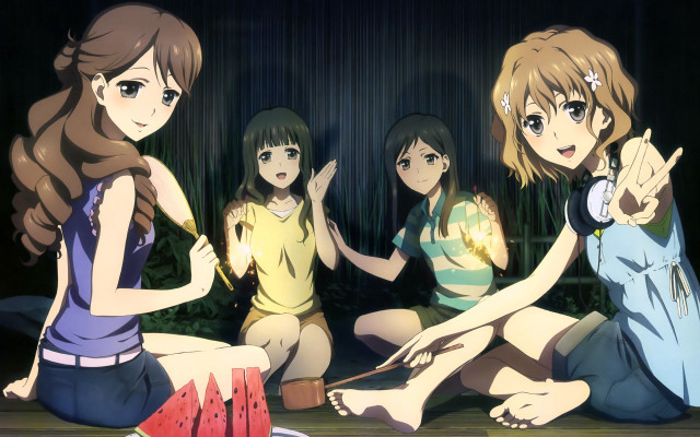 Girls sitting pointing air group free wallpaper for desktop - medium preview image