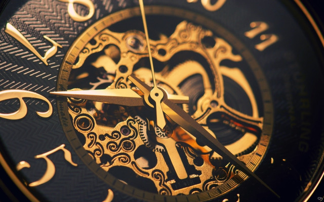 Clockface gold hands gears black free wallpaper for desktop - medium preview image