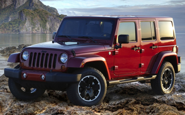 Red jeep rocky beach ocean #3 free wallpaper for desktop - medium preview image
