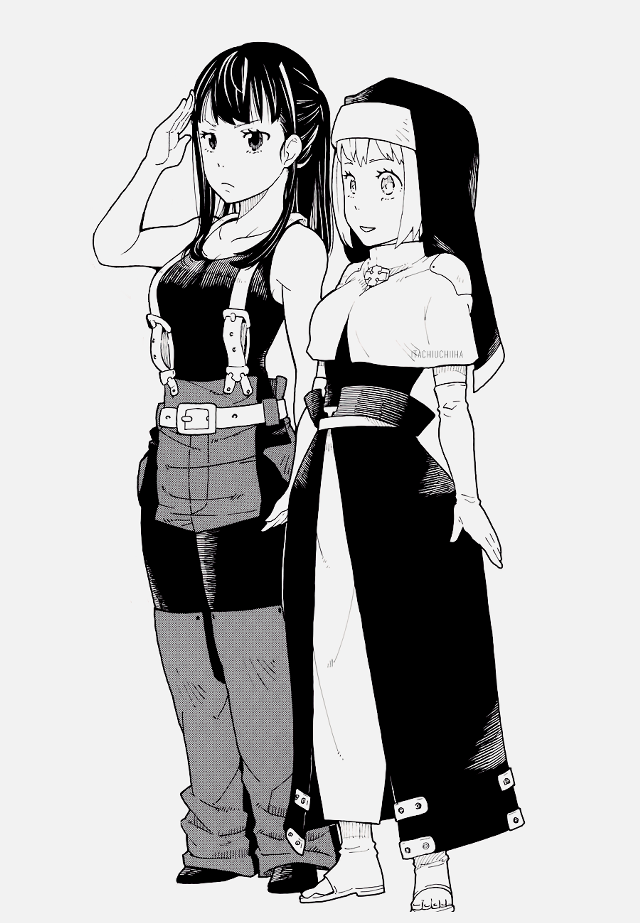 Anime girls stand arm around free wallpaper for mobile - medium preview image