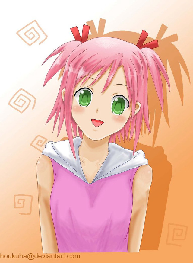 Pink hair green eyes hoodie free wallpaper for mobile - medium preview image