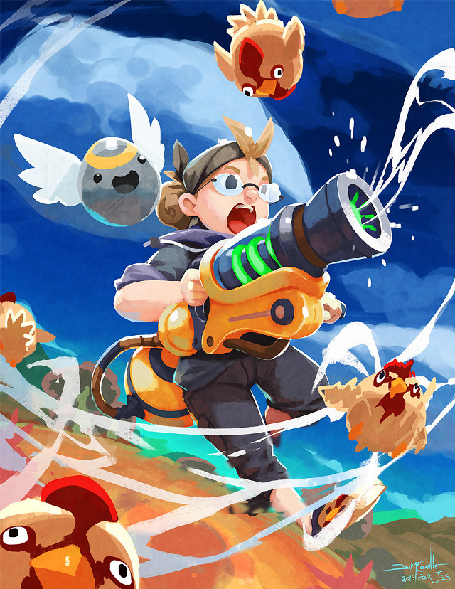 Cartoon character gun birds flying free wallpaper for mobile - medium preview image