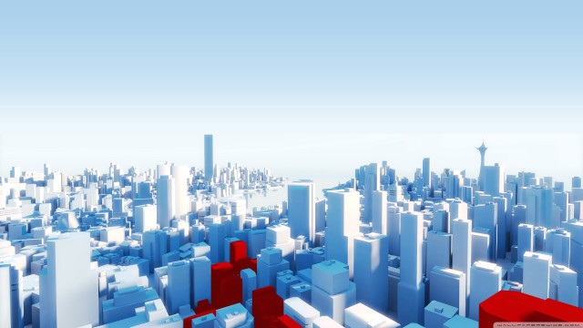 Tall buildings city red arrow free wallpaper for desktop - medium preview image