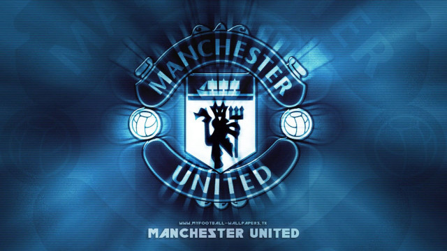 Manchester united logo blue background free wallpaper for desktop - medium preview image