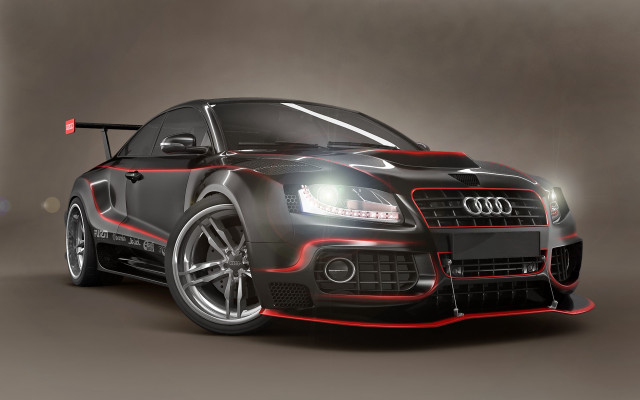Black car red stripes hood free wallpaper for desktop - medium preview image