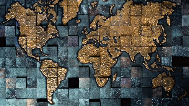 World map tile wall gold free wallpaper for desktop - medium preview image