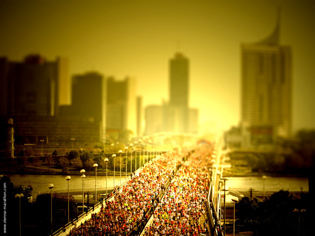 Crowd bridge city tall buildings free wallpaper for desktop - medium preview image
