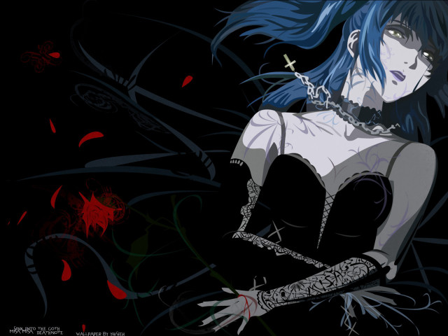 Blue hair gothic anime sword free wallpaper for desktop - medium preview image