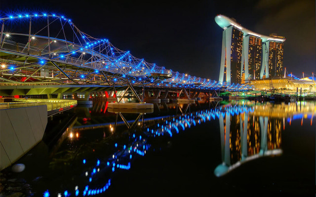 Bridge water night lights city #18 free wallpaper for desktop - medium preview image