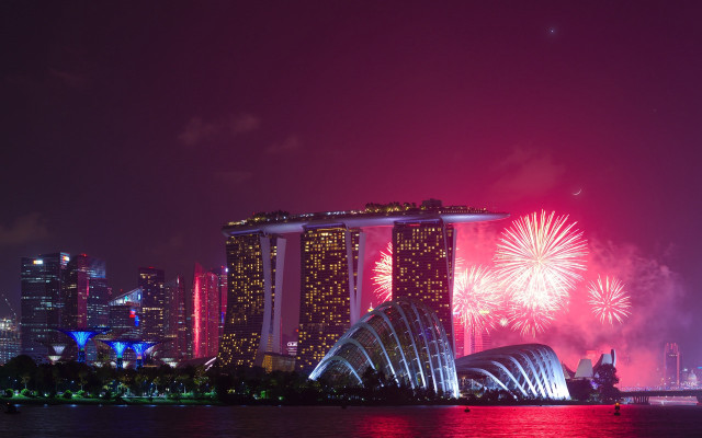 Fireworks city skyline night large free wallpaper for desktop - medium preview image