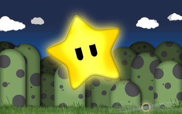 Cartoon star face grass rocks free wallpaper for desktop - medium preview image