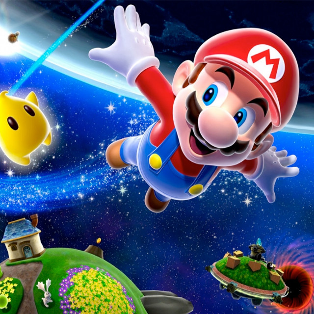 Mario flying characters planet stars free wallpaper for tablet - medium preview image