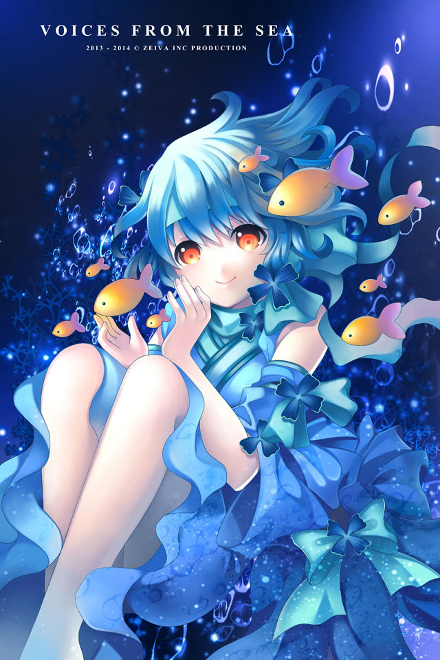 Girl blue hair fish hand free wallpaper for mobile - medium preview image