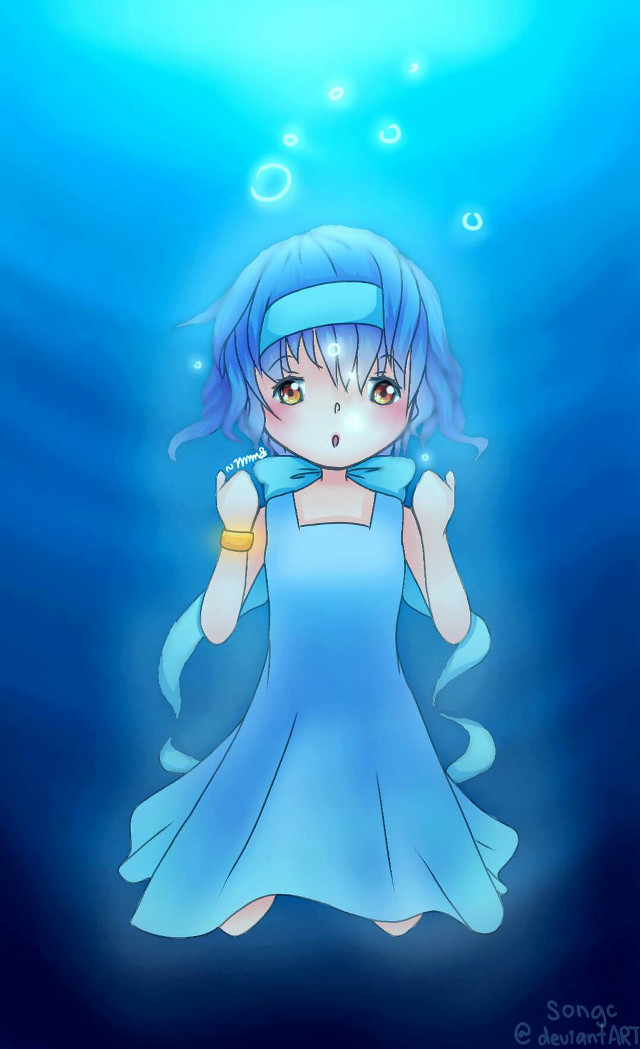 Girl blue dress underwater bubbles free wallpaper for mobile - medium preview image