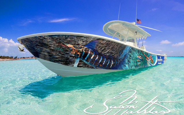 Boat floating clear blue water free wallpaper for desktop - medium preview image