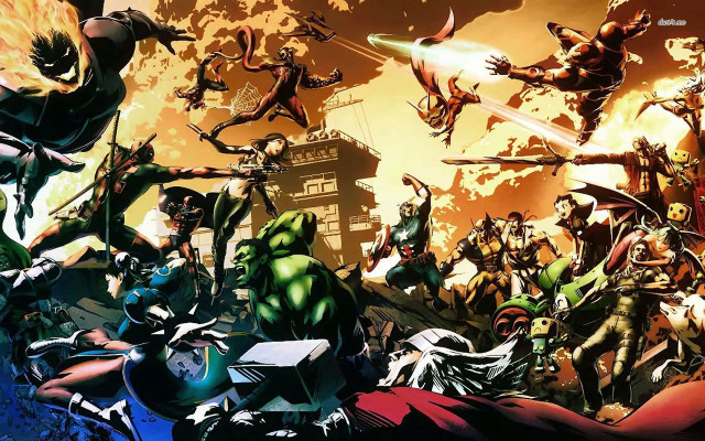 Cartoon people sky city background free wallpaper for desktop - medium preview image