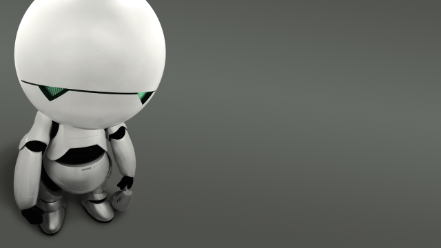 Robot sitting ground open eyes free wallpaper for desktop - medium preview image