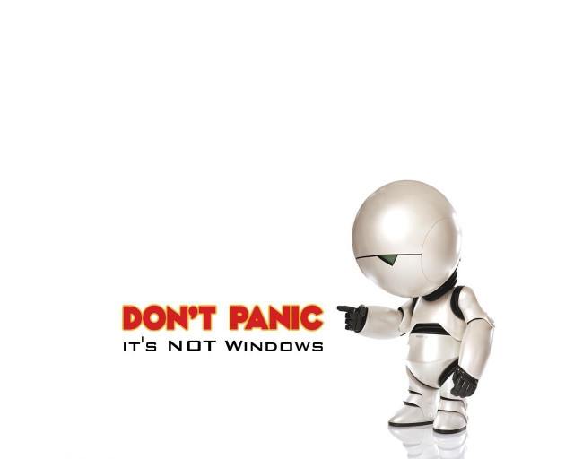 Robot pointing sign dont panic free wallpaper for desktop - medium preview image
