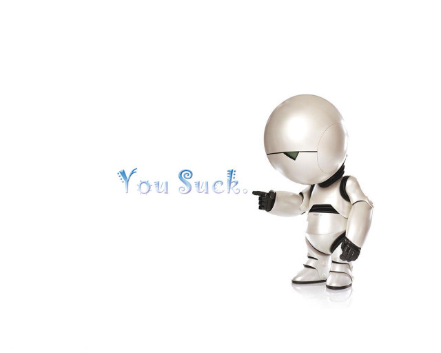 Robot pointing you suck white free wallpaper for desktop - medium preview image