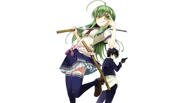 Woman green hair holding sword free wallpaper for desktop - medium preview image
