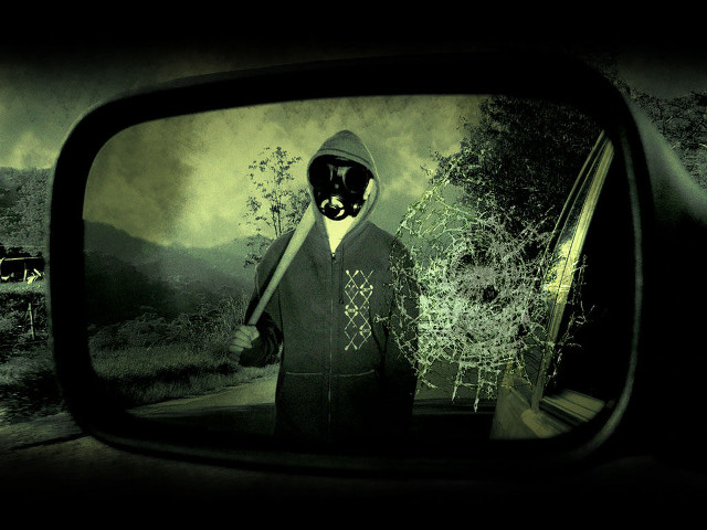 Hooded person reflection rearview mirror free wallpaper for desktop - medium preview image