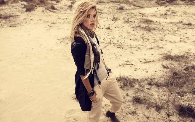 Woman beach scarf standing relaxed free wallpaper for desktop - medium preview image