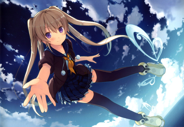 Girl flying clouds blue moon free wallpaper for desktop - medium preview image