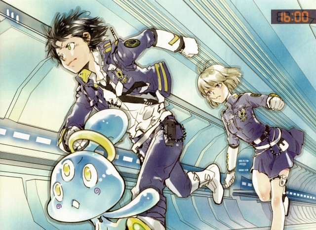 Anime couple space station blue free wallpaper for desktop - medium preview image