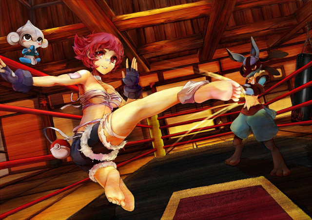 Woman ring kicking cat toy free wallpaper for desktop - medium preview image