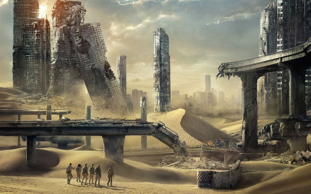Futuristic city bridge sand dunes free wallpaper for desktop - medium preview image