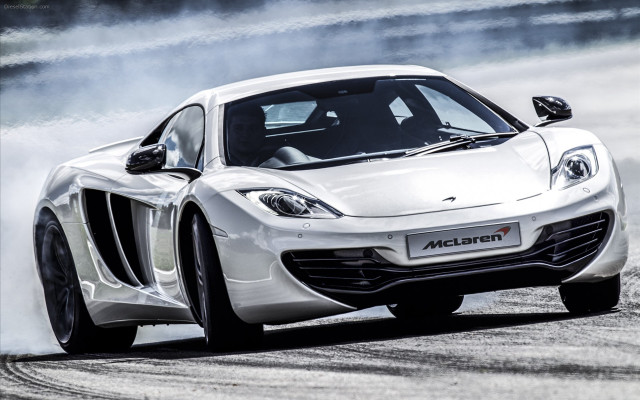 White sports car track smoke free wallpaper for desktop - medium preview image