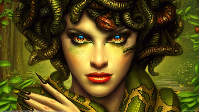 Woman snake shoulder forest gothic free wallpaper for desktop - medium preview image
