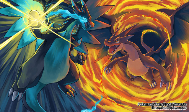 Charizard fireball battle cartoon yellow free wallpaper for desktop - medium preview image
