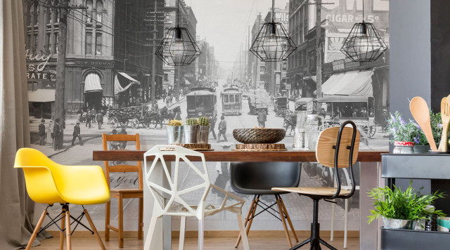 Dining room city street mural free wallpaper for desktop - medium preview image