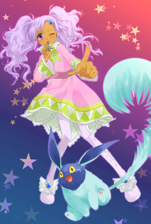 Cartoon girl pink dress blue free wallpaper for mobile - medium preview image