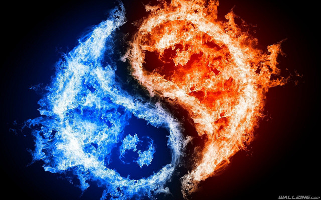 Fire ice yin yang blue free wallpaper for desktop - medium preview image