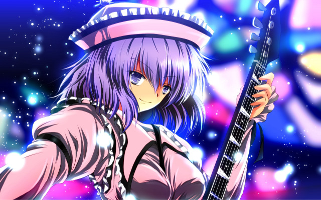 Girl guitar hat starry night free wallpaper for desktop - medium preview image