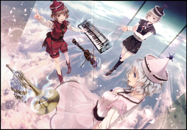 Anime girls musical instruments clouds free wallpaper for desktop - medium preview image
