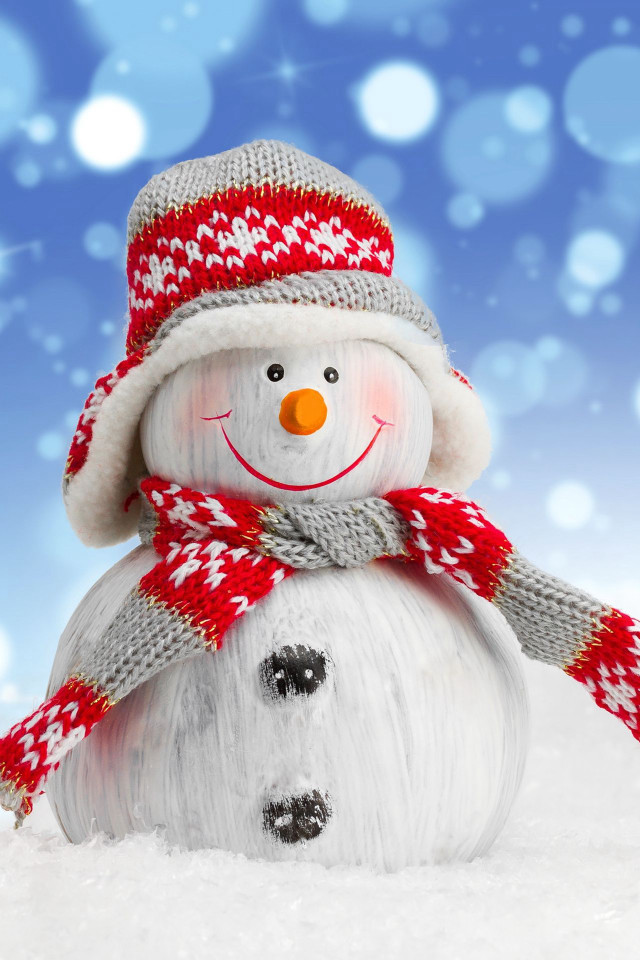 Snowman red white hat scarf free wallpaper for mobile - medium preview image