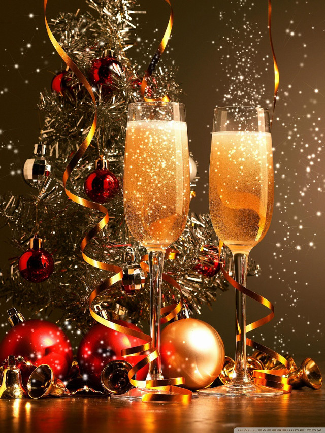 Champagne glasses christmas tree gold free wallpaper for mobile - medium preview image