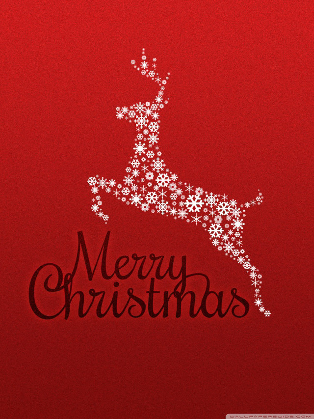 Red background white reindeer merry #3 free wallpaper for mobile - medium preview image
